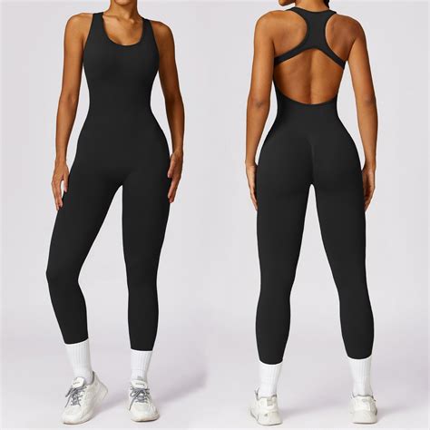 Hot Wholesale Women Workout Seamless Jumpsuit Yoga Ribbed Bodycon One