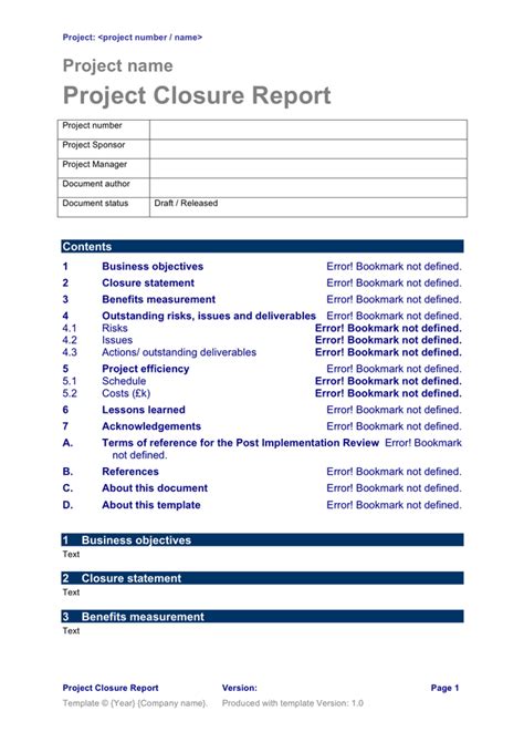 Closure Report Template Templates Example Templates Example