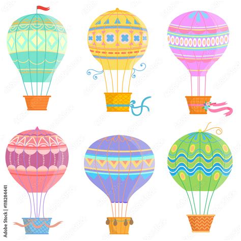 Set Of Colorful Hot Air Balloon Vector Illustrations Isolated On White Background Stock Vector