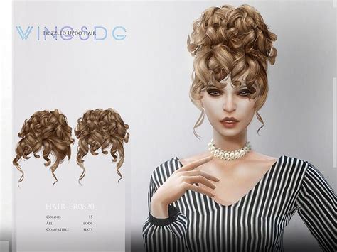 Wingssims Wings Er0620 Frizzled Updo Hair Sims Hair Sims 4 Curly Hair Curly Hair Styles