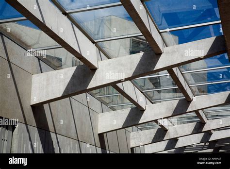 Architectural detail - Glass and concrete canopy at the entrance to ...