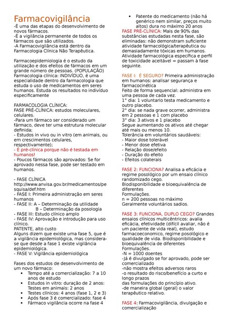 Resumo Farmacovigilância Farmacovigilância É uma das etapas do