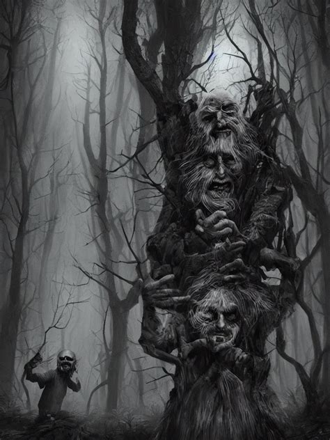 Creepy Mutated Old Man Hiding In A Dark Forest Stable Diffusion