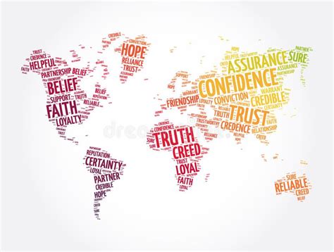 Confidence Word Cloud In Shape Of World Map Concept Background Stock