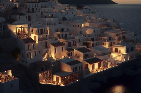 Una Vista Nocturna Del Pueblo De Mykonos Foto Premium