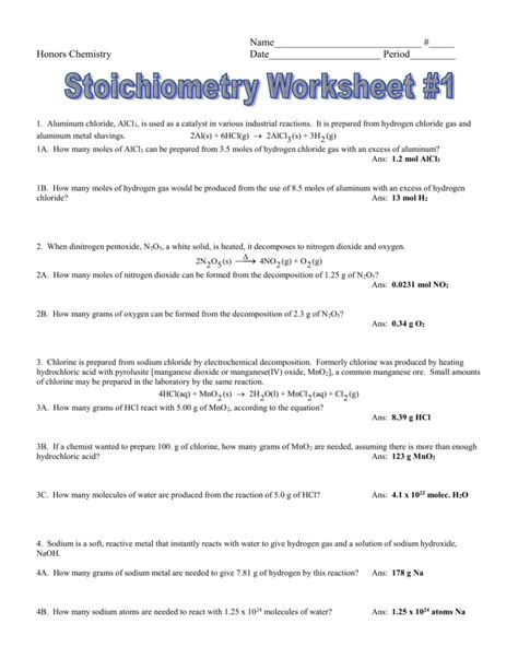 Stoichiometry Worksheets Answers