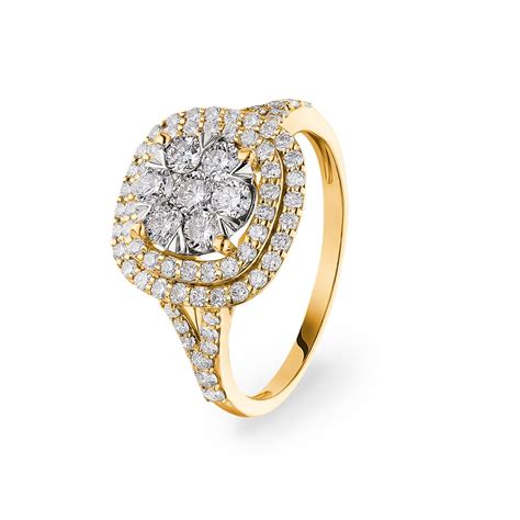 Karat Diamanten Halo Damenring K Gelbgold