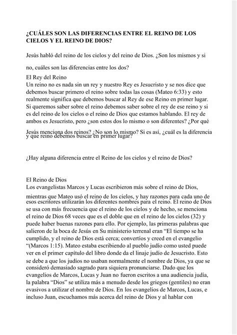 Pdf Cu Les Son Las Diferencias Entre El Reino De Los Cielos Y El