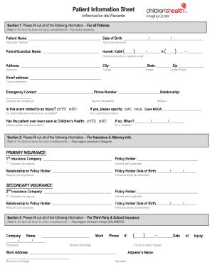 Fillable Online Patient Information Sheet Informacion Del Paciente