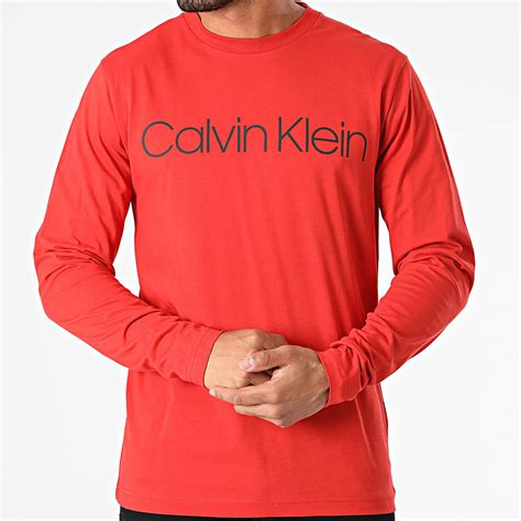 Calvin Klein Tee Shirt Manches Longues Cotton Logo Rouge Brique