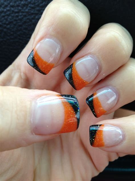 Halloween Acrylic Nails Black Orange Sparkley Halloween Acrylic