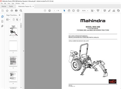 Mahindra Tractor Max 26b Backhoe Max 28xl And Max 26b Series Operators