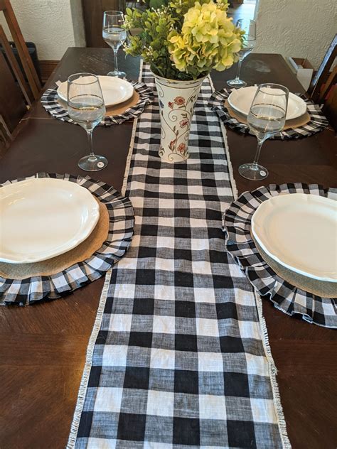 Black And White Buffalo Plaid Round Placemats With Ruffles Etsy