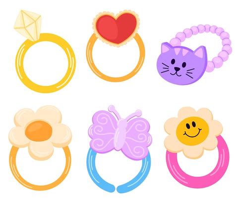 Premium Vector Kids Jewelry Set Different Cute Rings Cartoon Drawing