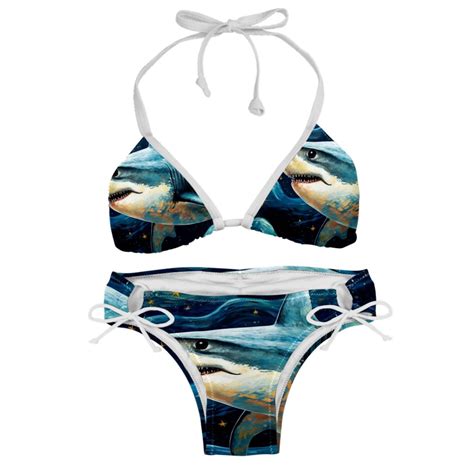 Starry Shark Swimsuit Bikini Set With Detachable Sponge And Adjustable