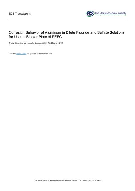 Pdf Corrosion Behavior Of Aluminum In Dilute Fluoride And Sulfate