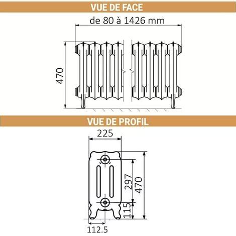 Radiateur Fonte Sur Pieds Hauteur 470mm Longueur 360mm 177 Watt