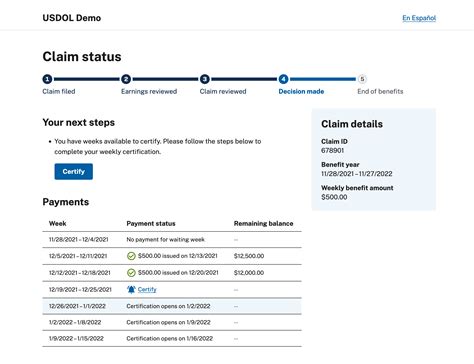 Example Claims Status Page U S Department Of Labor