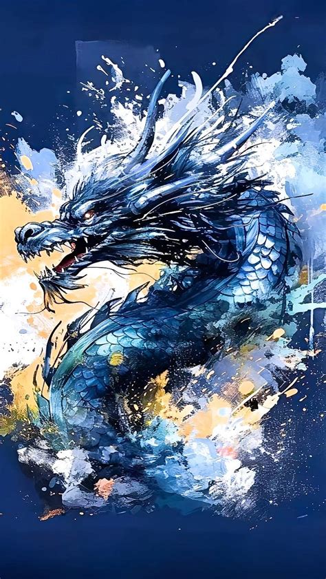 An Artistic Painting Of A Blue Dragon