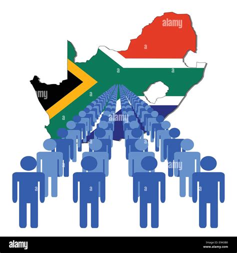 Lines Of People With South Africa Map Flag Vector Illustration Stock