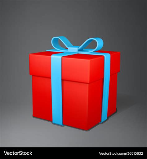 Realistic Gift Box With Red Bow Isolated On Gray Vector Image