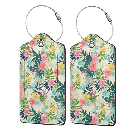 Disketp 4 Pcs Luggage Tag For Suitcase Tropical Flowers Leather Baggage