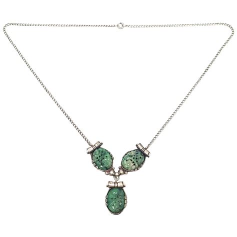 Antique 19th Century Chinese Double Sided Carved Jade Pendant Silver