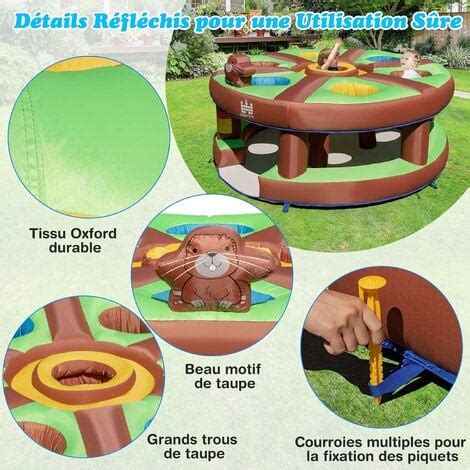 COSTWAY Jeux Gonflable De Tape Taupe Pour Enfants 3 Ans Avec Jouet