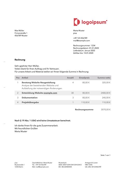 Rechnungsvorlage F R Kleinunternehmer Kostenlos Likvi