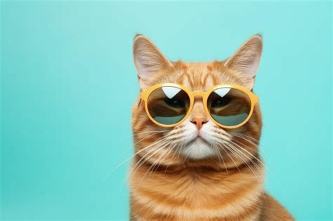 Premium Ai Image Closeup Portrait Of Cat With Sunglasses On Light