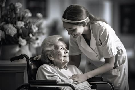 Joven Enfermera Cuidando A Una Anciana En Silla De Ruedas Foto Premium