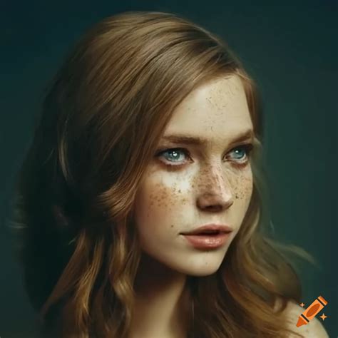 Beautiful Young Woman Shoulder Length Hair Very Light Freckles