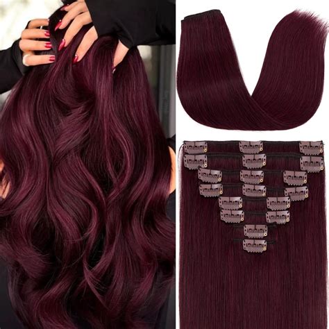 Amazon S Noilite Clip In Hair Extensions Human Hair Burgundy Clip