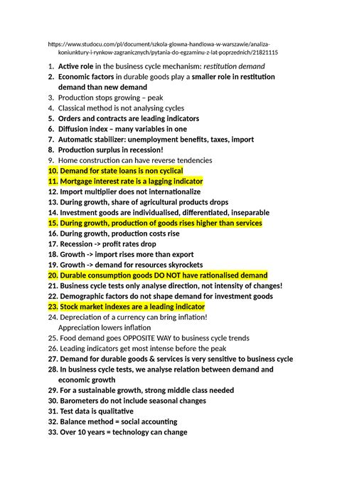 Business Cycle Before Exam Studocu Pl Document Szkola Glowna Handlowa