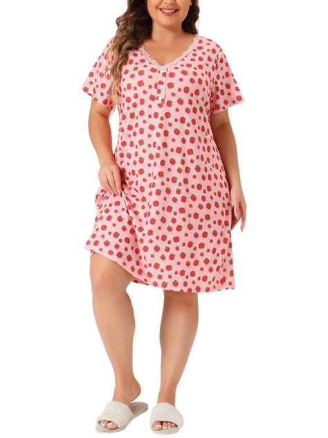 Agnes Orinda Womens Plus Size Polka Dots Button Lace V Neck Sleepwear