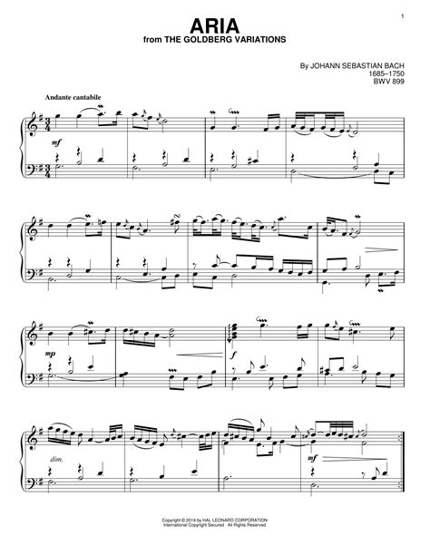 Aria By Johann Sebastian Bach Sheet Music For Piano Solo At Sheet Music