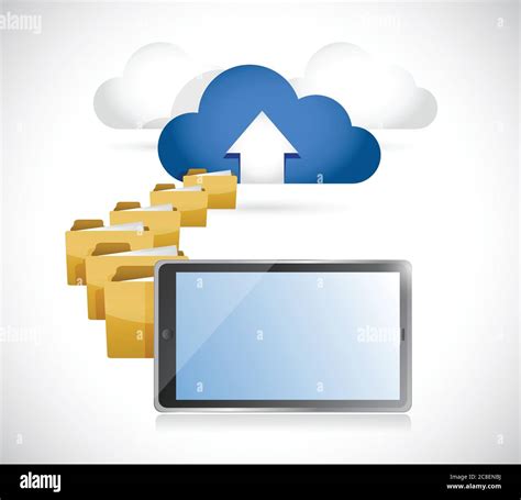 Tablet Uploading Info To Cloud Cloud Computing Concept Illustration