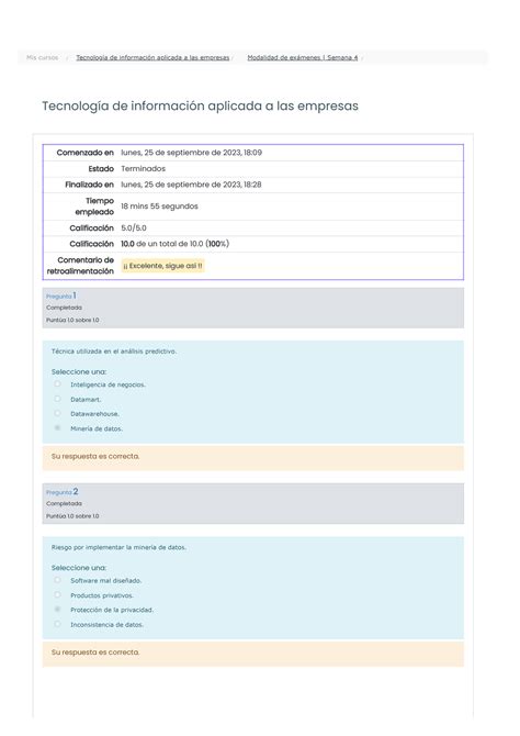 Examen semana 4 Tecnología de información aplicada a las empresas