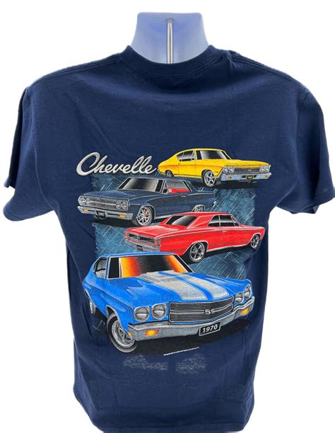 Navy Blue T Shirt W Bowtie Chevy Chevelle Scene And Script Logo