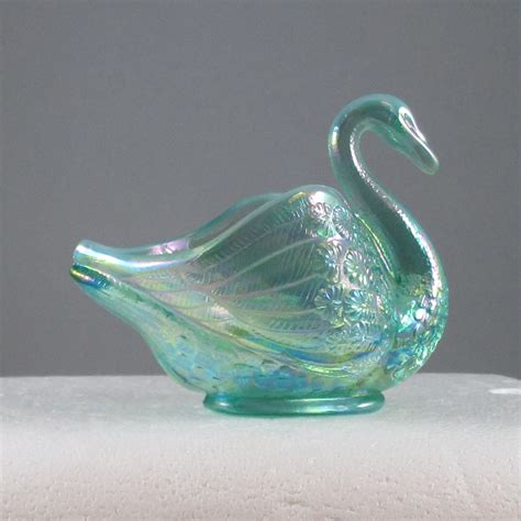 Fenton Ice Green Opal Carnival Glass Pastel Swan Salt Carnival Glass