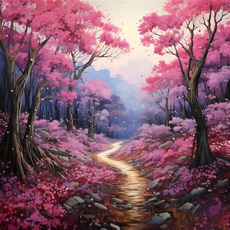 Premium Ai Image Floral Fantasy Enchanting Landscapes Painted With Flower