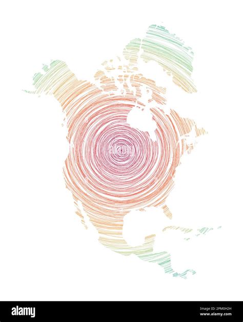 North America Map Filled With Concentric Circles Sketch Style Circles