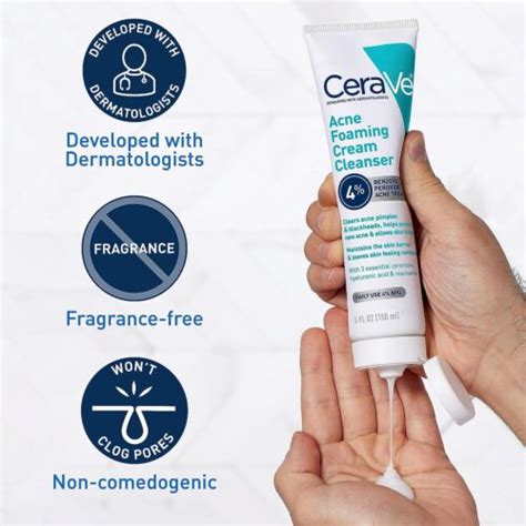 Cerave Acne Foaming Cream Cleanser With 4 Benzoyl Peroxide Hyaluronic