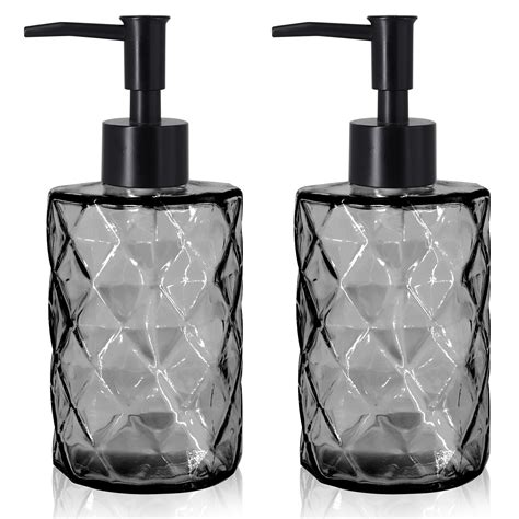 2 Pack Glass Soap Dispenser Diamond Design 12 Ounce Kitchen Soap