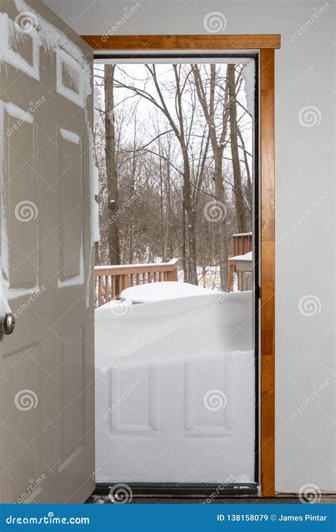 Open Door Leading To Deep Snow Stock Image Image Of Doorway Covered