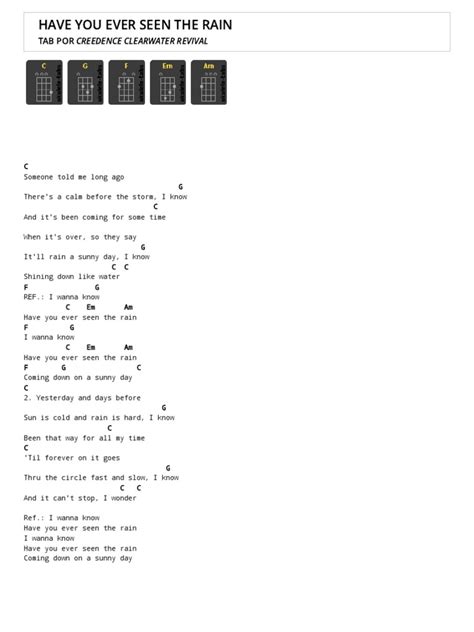 Have You Ever Seen The Rain Tab Por Creedence Clearwater Revival Ukulele Tabs Pdf