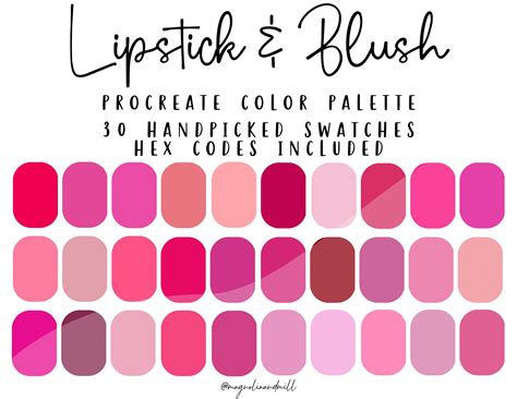 Lipstick And Blush Procreate Color Palette Shades Of Pink Digital Makeup