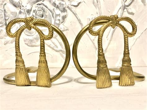 Rare Vintage Brass Curtain Tie Backs With Ornate Tassel Bow Ties