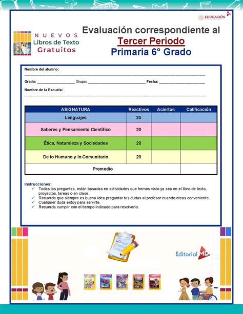 Examen Tercer Trimestre Sexto Grado 2025 NEM