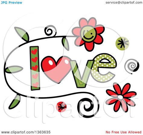 Clipart of Colorful Sketched Love Word Art - Royalty Free Vector ...